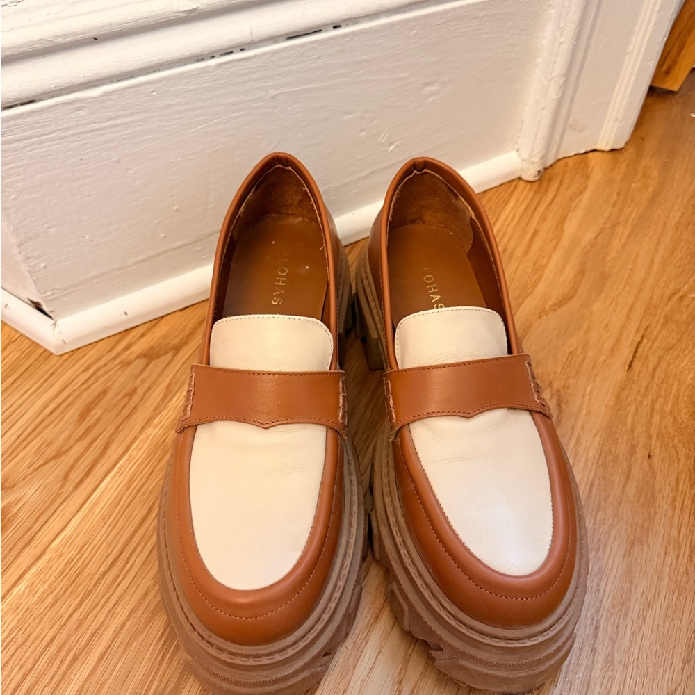 ALOHAS Chunky Brown and Cream Platform Loafers - Picture 3 of 7